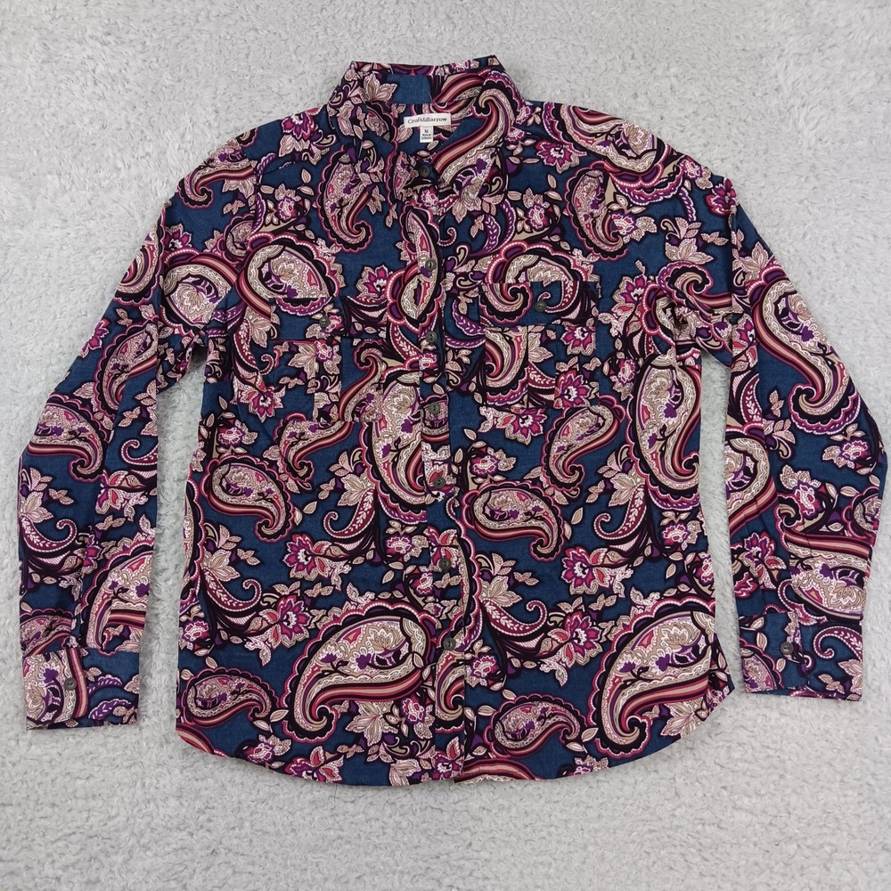 Croft‎ & Barrow Button Down Shirt Womens Medium Blue Magenta Paisley Long Sleeve